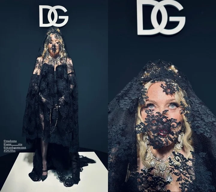 Madonna rocks dramatic outfit at Dolce & Gabbana show