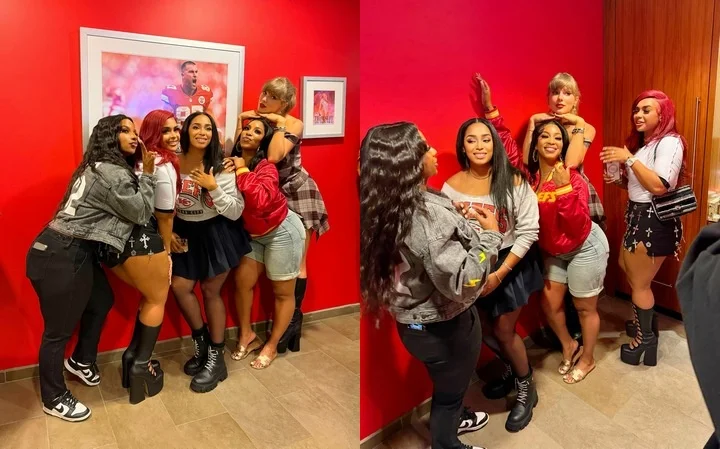 Taylor Swift poses wth fellow Chiefs WAGs