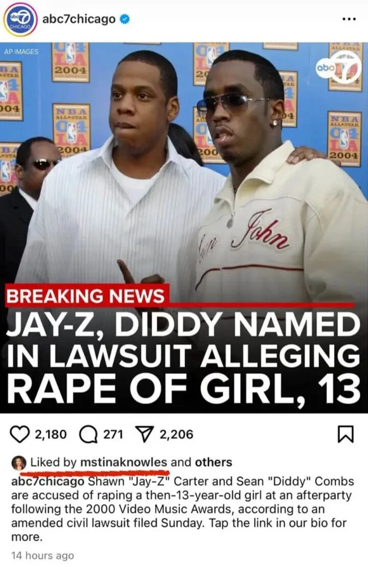 Tina Knowles' Instagram account 'liked' post about bombshell lawsuit against Jay-Z