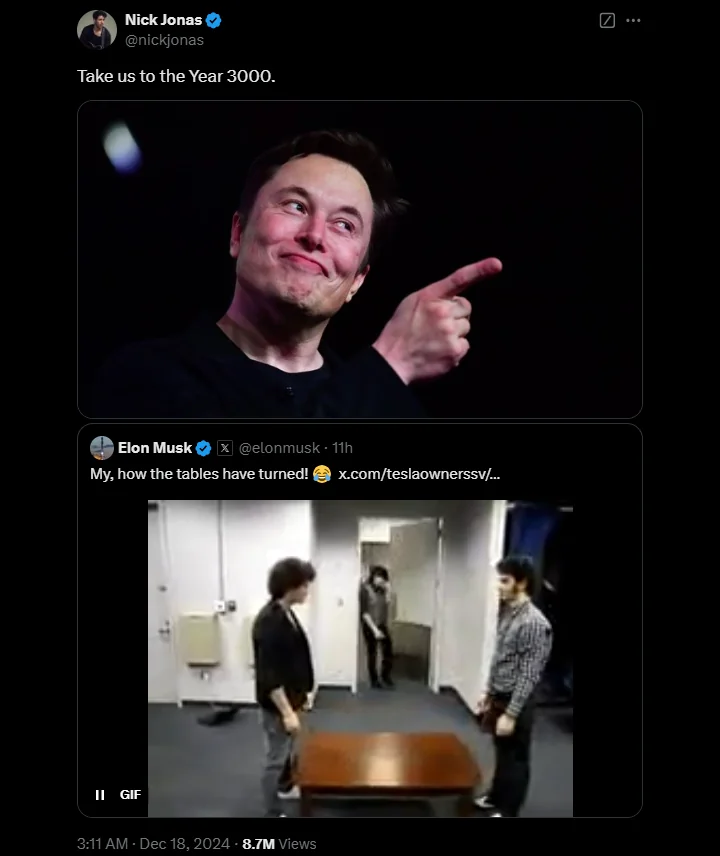 Nick Jonas and Elon Musk's Exchange on X