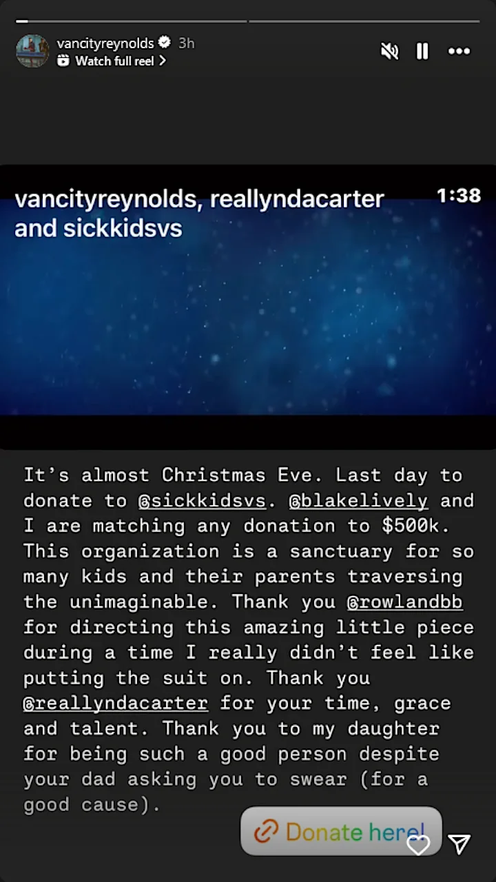 Ryan Reynolds's IG Story
