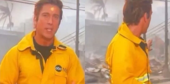 David Muir is seen using clothes pin to adjust his jacket