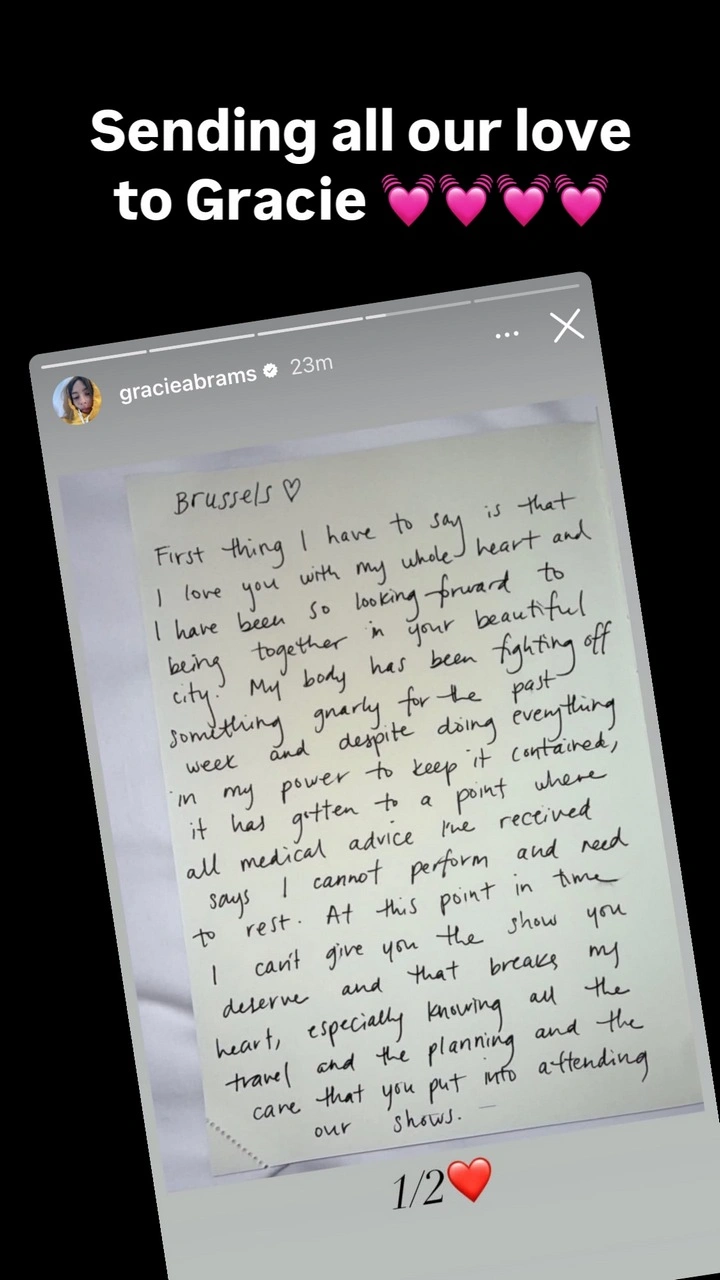 Gracie Abrams apologizes for canceling show
