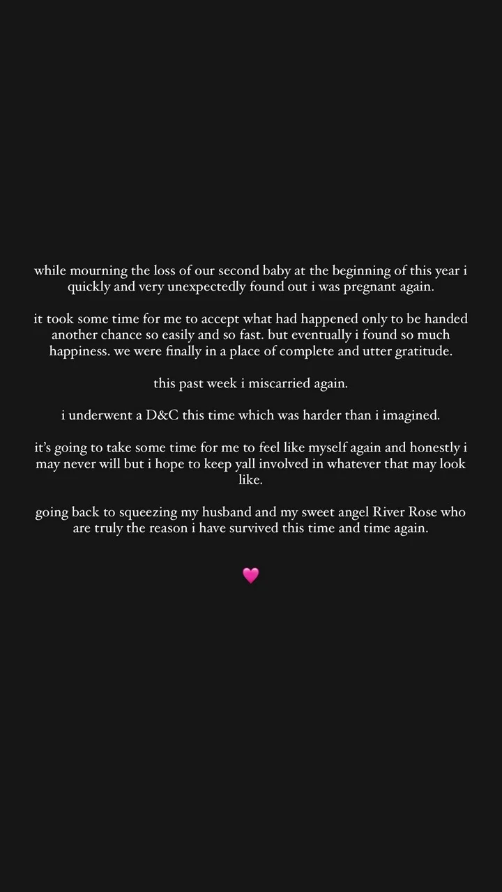Natalie Joy announces second miscarriage
