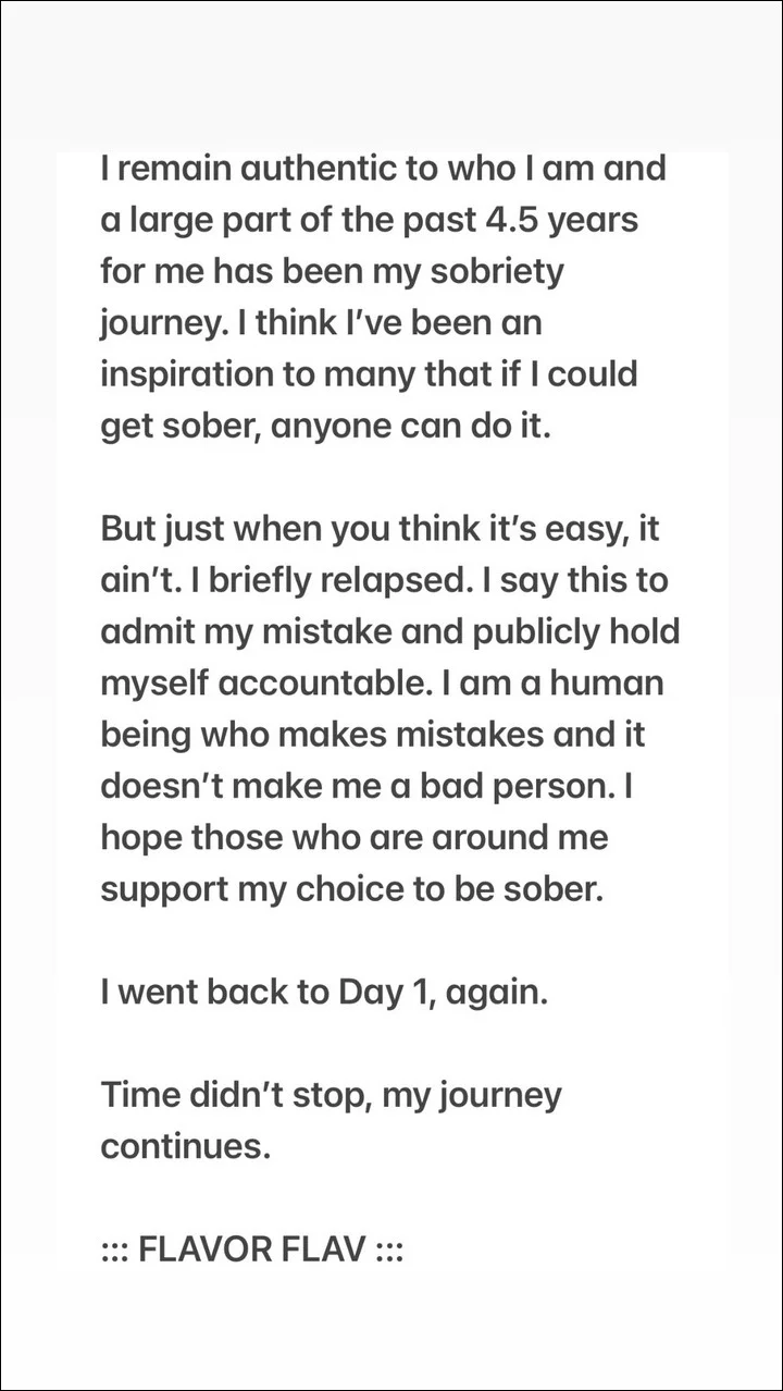 Flavor Flav admits he relapsed