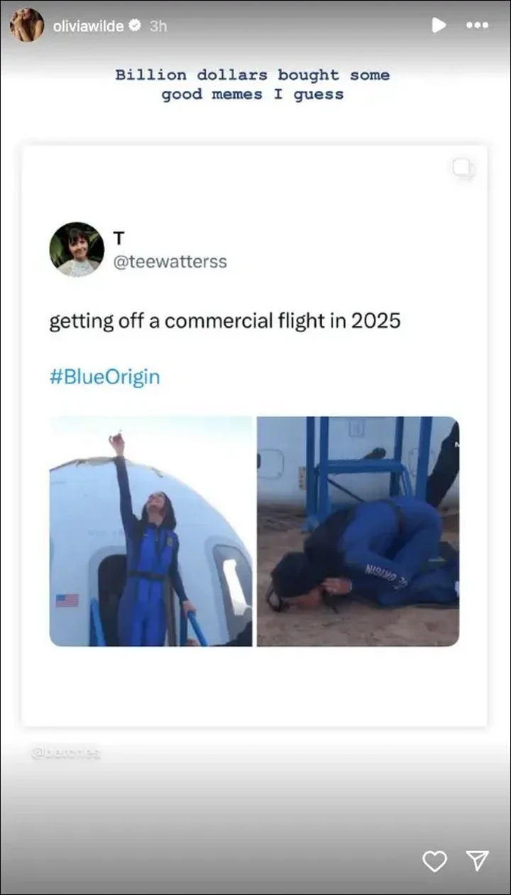 Olivia Wilde posts a Blue Origin meme