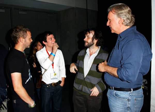 Dominic Monaghan, Peter Jackson, Elijah Wood, James Cameron<br>2009 Comic Con International - Day 2