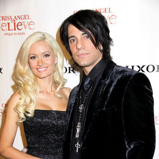 Holly Madison, Criss Angel in "Criss Angel Believe" by Cirque du Soleil Opening Night - Black Carpet Arrivals