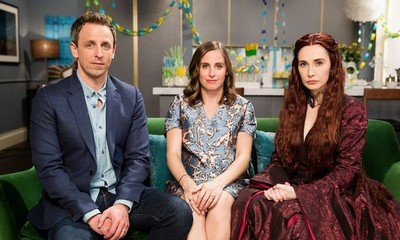 Watch 'Game of Thrones' Melisandre Attend Baby Shower With Seth Meyers