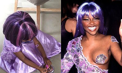 Kim Kardashian's Daughter North West Channels Lil' Kim in Purple Wig
