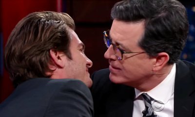 Andrew Garfield Recreates That Golden Globes Kiss With  Stephen Colbert