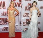 CMA Awards 2011: Carrie Underwood Classy in Gold, Taylor Swift Elegant in Metallic Grey