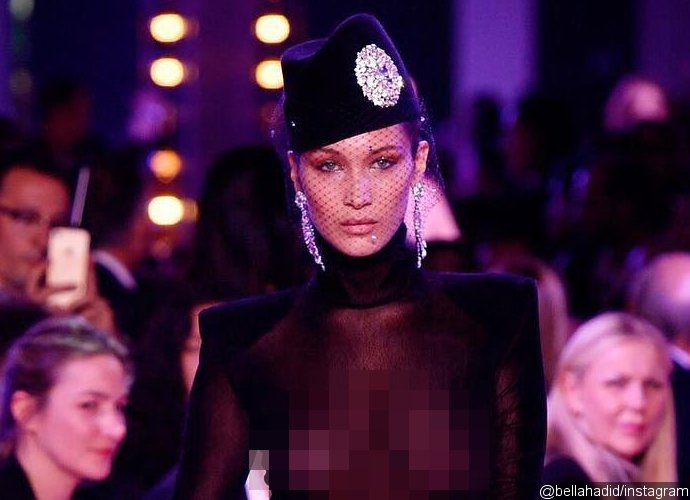 Bella Hadid Flaunts Nipples in Sheer Top at Fashion Week