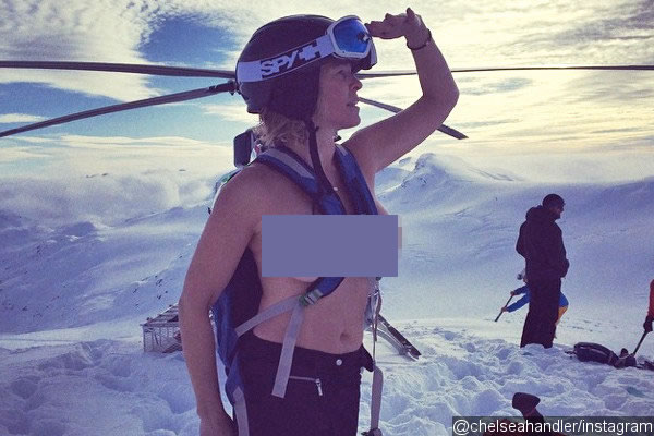 Chelsea Handler Goes Topless on Snowy Mountain