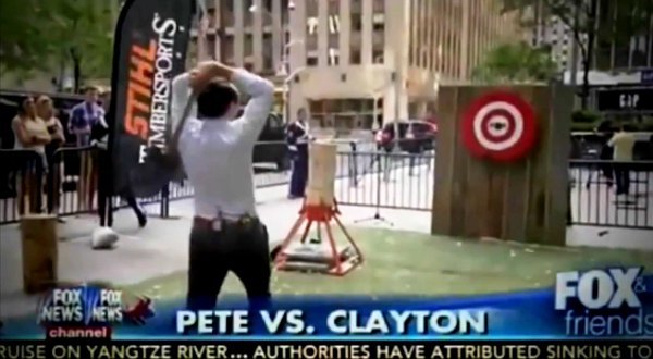 Video: 'Fox and Friends' Host Throws Axe and Accidentally Hits Drummer on TV