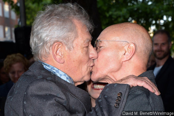 Ian McKellen and Patrick Stewart Lock Lips at 'Mr. Holmes' Premiere