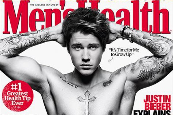 Justin Bieber Goes Shirtless on Men's Health Cover, Talks About Growing Up Too Fast