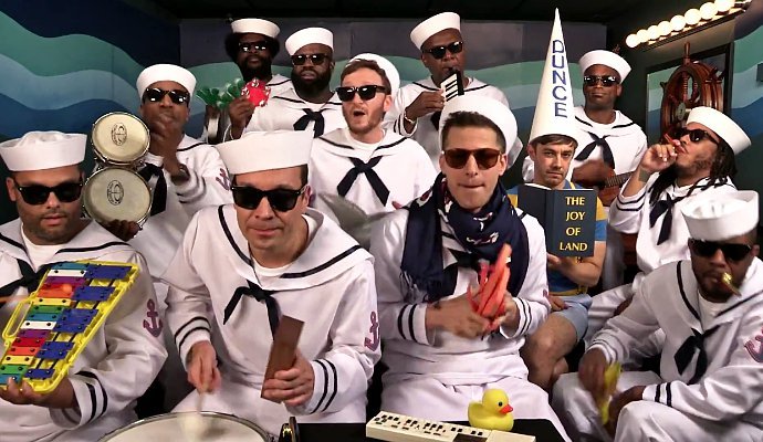 The Lonely Island and Jimmy Fallon Turn Into Sailors and Perform With Classroom Instruments