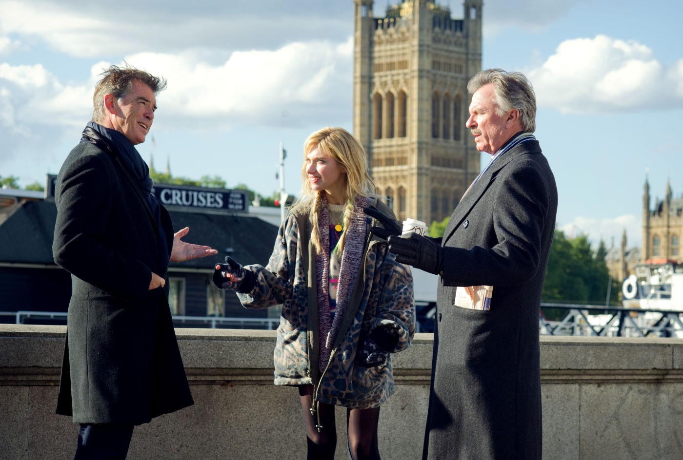 Pierce Brosnan, Imogen Poots and Sam Neill in Magnolia Pictures' A Long Way Down (2014)