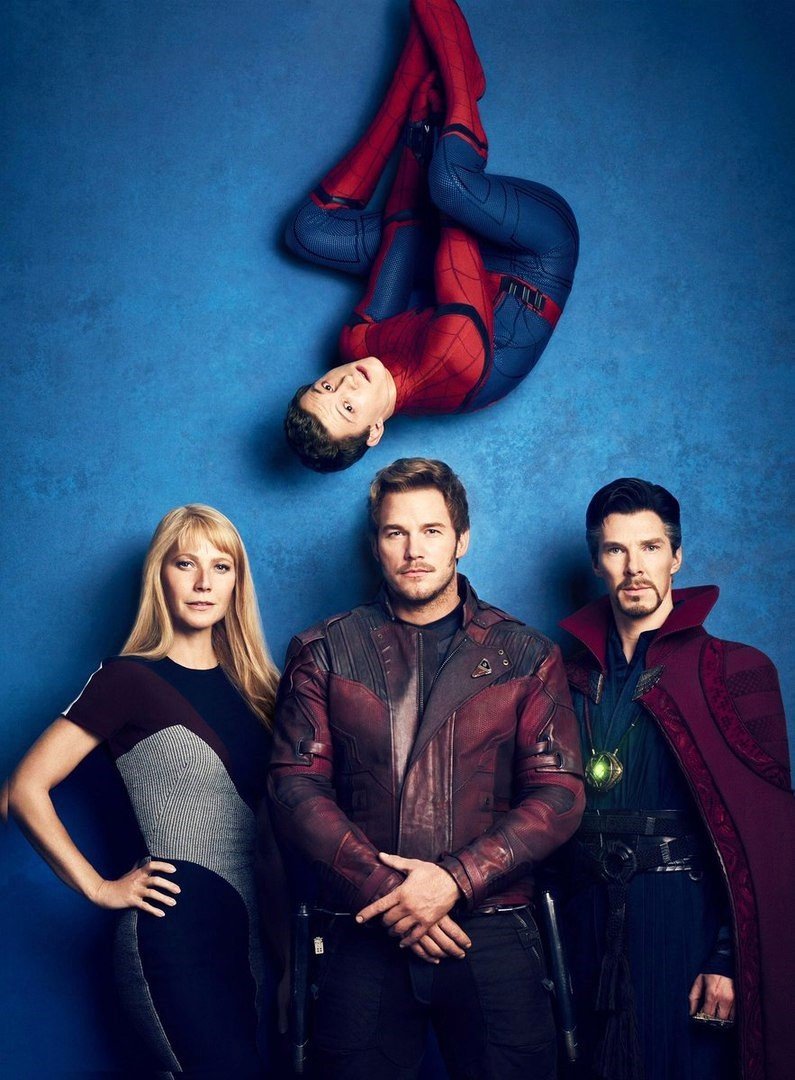 Tom Holland, Gwyneth Paltrow, Chris Pratt and Benedict Cumberbatch in Marvel Studios' Avengers: Infinity War (2018)