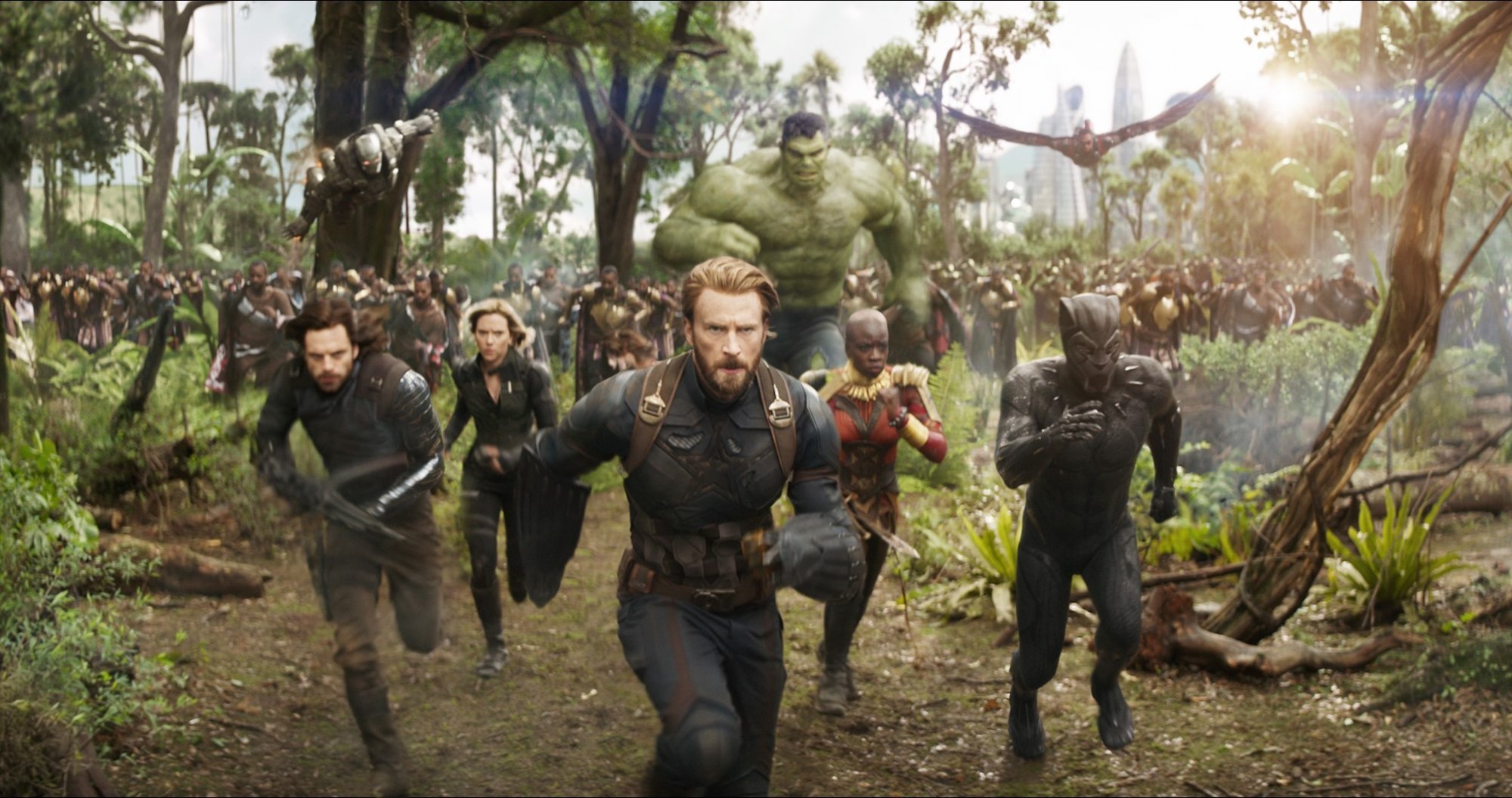Sebastian Stan, Scarlett Johansson, Chris Evans and Danai Gurira in Marvel Studios' Avengers: Infinity War (2018)