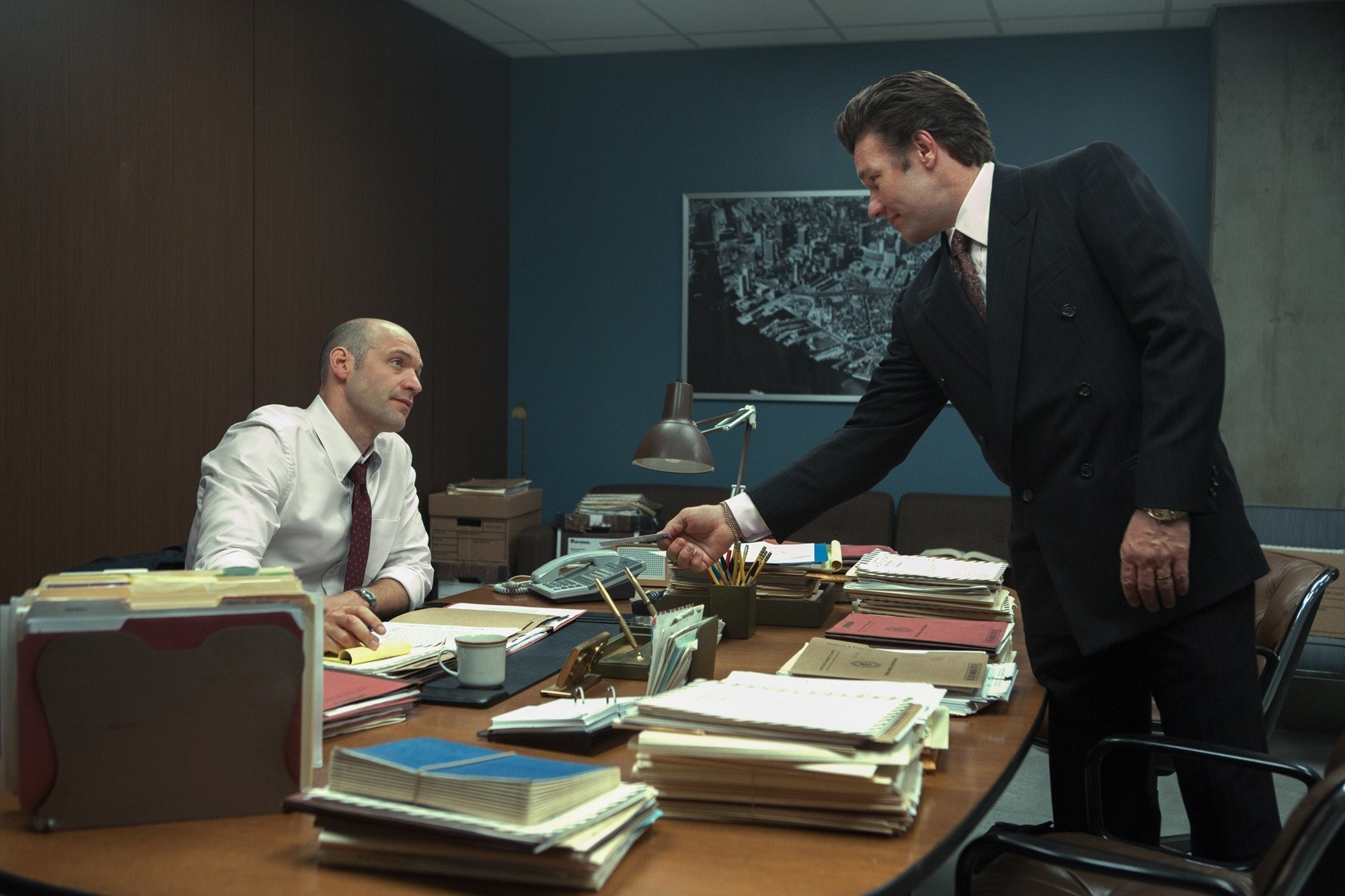 Corey Stoll stars as Fred Wyshak and Joel Edgerton stars as John Connolly in Warner Bros. Pictures' Black Mass (2015)