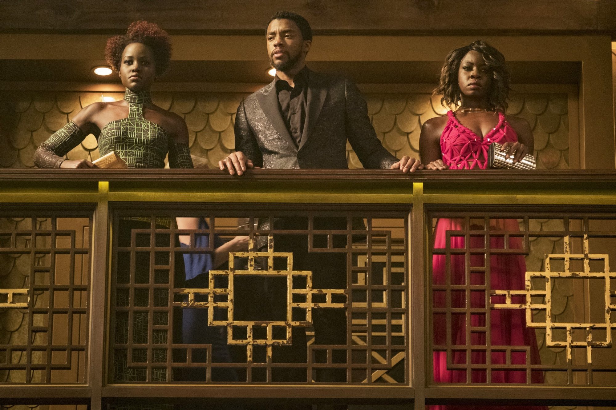 Lupita Nyong'o, Chadwick Boseman and Danai Gurira in Walt Disney Pictures' Black Panther (2018)