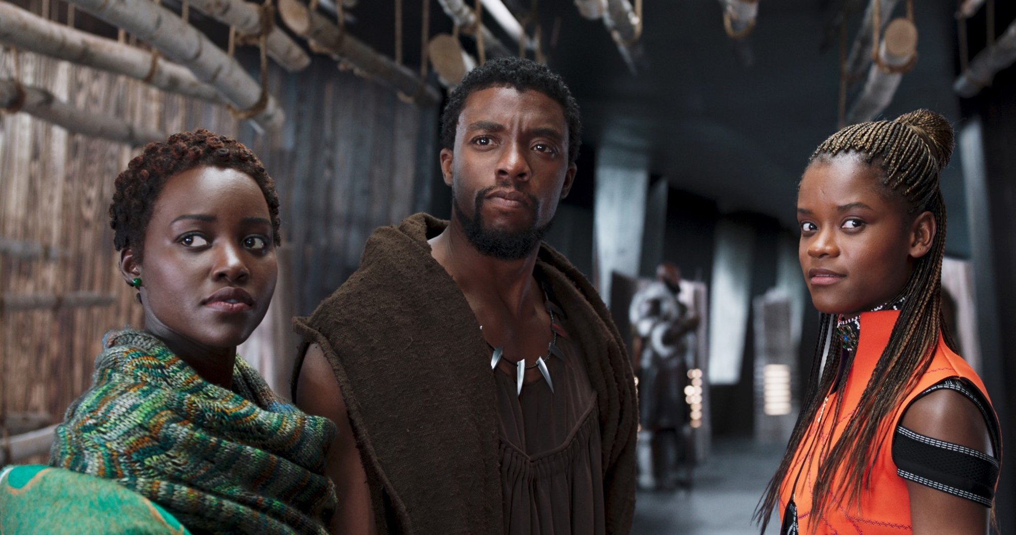 Lupita Nyong'o, Chadwick Boseman and Letitia Wright in Walt Disney Pictures' Black Panther (2018)