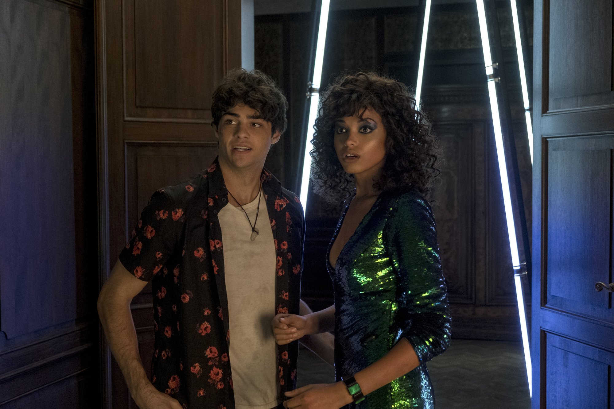 Noah Centineo stars as Langston and Ella Balinska stars as Jane Kano in Sony Pictures' Charlie's Angels (2019)