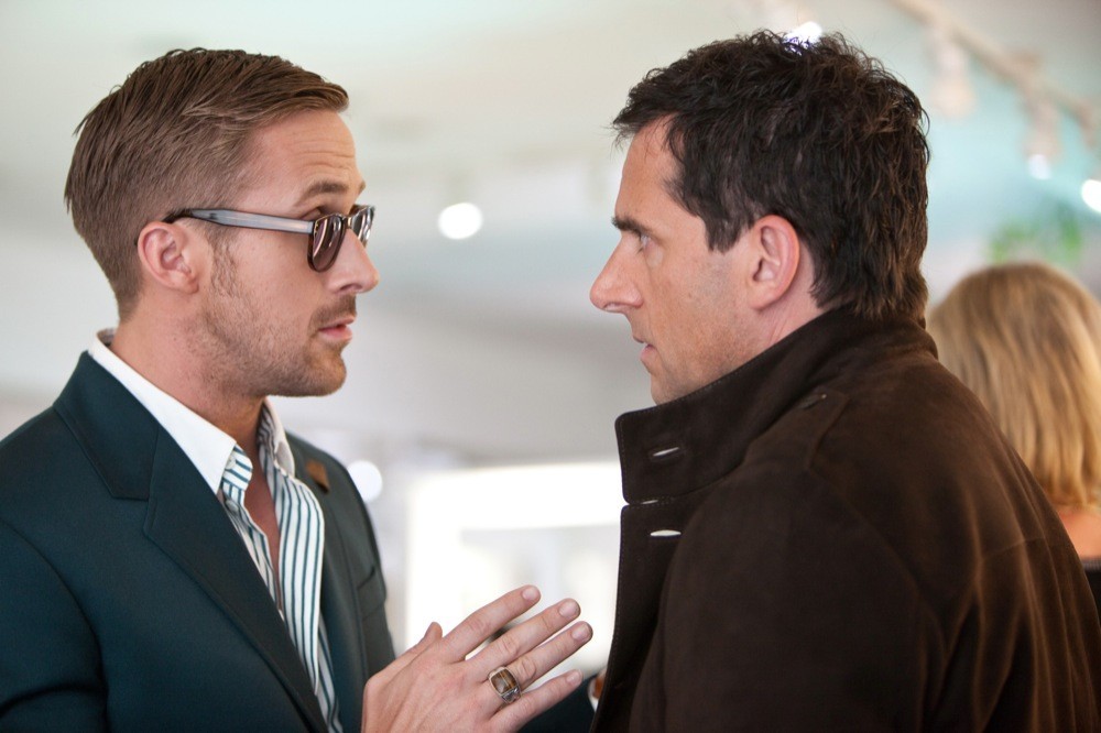 Ryan Gosling stars as Jacob Palmer and Steve Carell stars as Cal Weaver in Warner Bros. Pictures' Crazy, Stupid, Love. (2011)