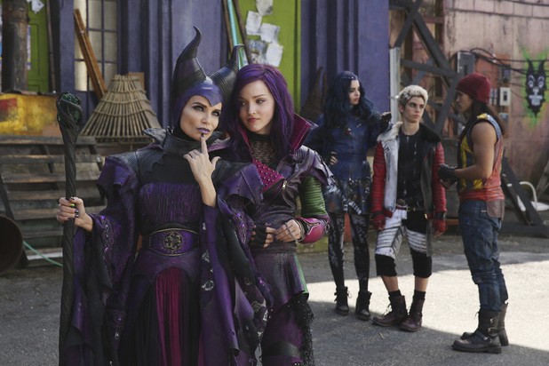 Kristin Chenoweth, Dove Cameron, Sofia Carson, Cameron Boyce and Booboo Stewart in Disney Channel's Descendants (2015)