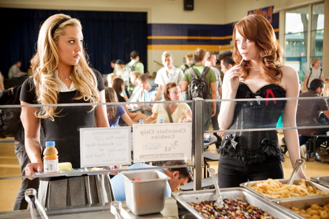 Amanda Bynes stars as Marianne and Emma Stone stars as Olive Penderghast in Screen Gems' Easy A (2010)