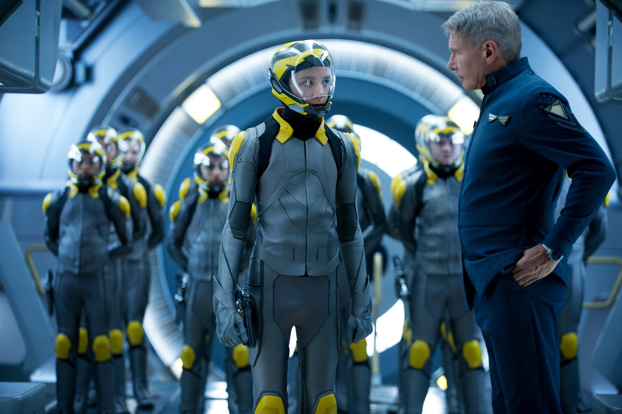 Asa Butterfield stars as Ender Wiggin and Harrison Ford stars as Colonel Hyrum Graff in Summit Entertainment's Ender's Game (2013). Photo credit by Richard Foreman.