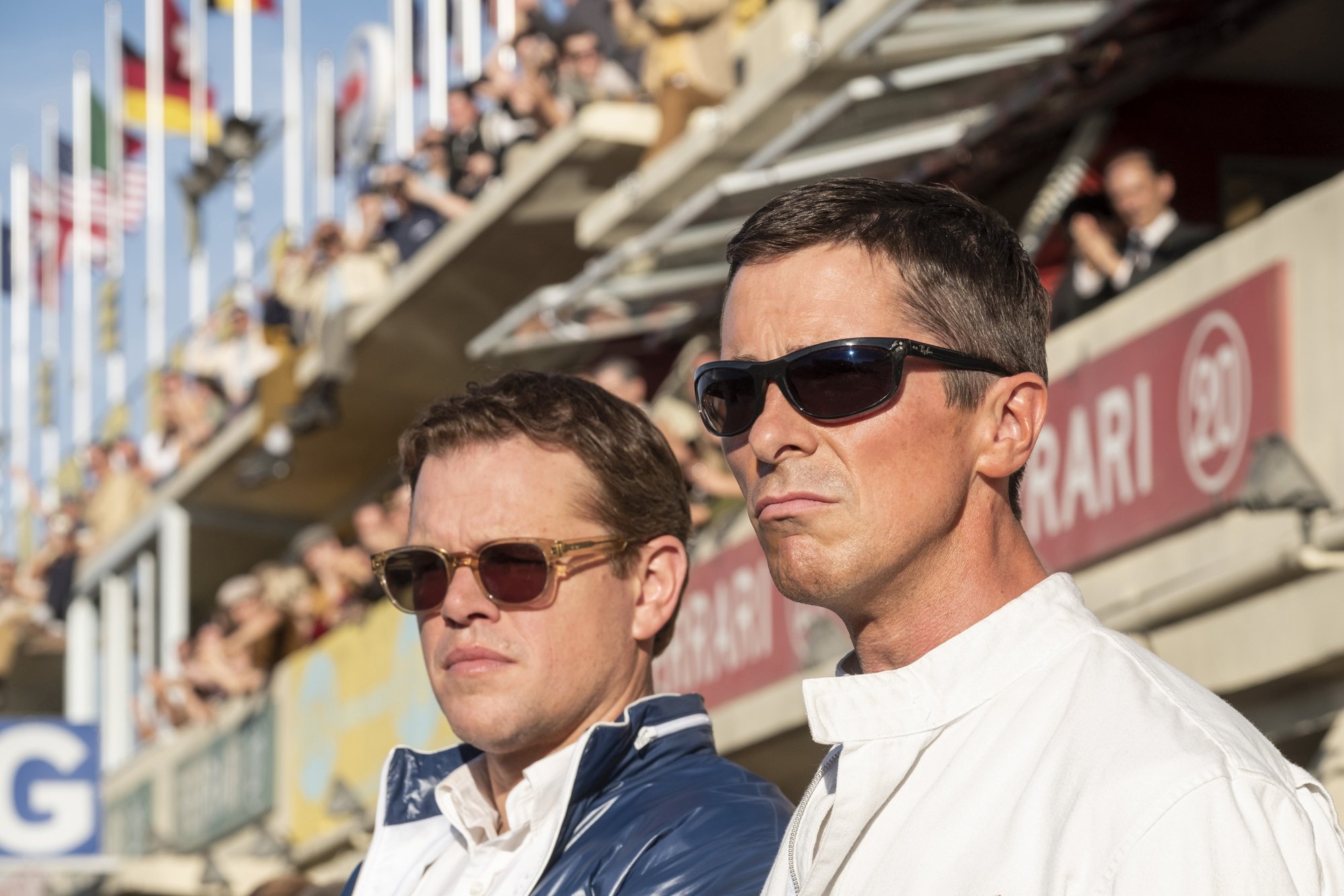 Matt Damon stars as Carroll Shelby and Christian Bale stars as Ken Miles in 20th Century Fox's Ford v Ferrari (2019)
