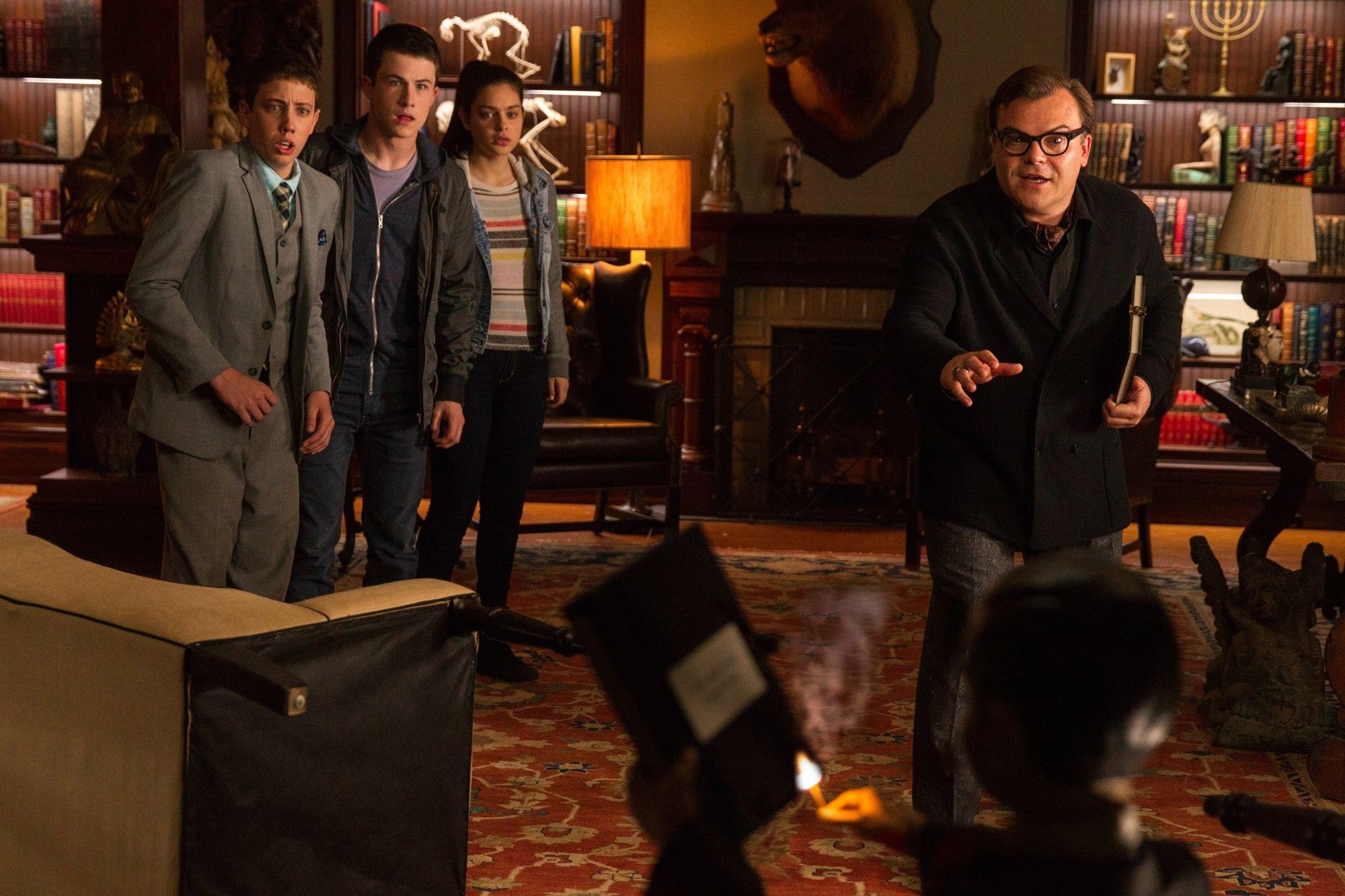 Ryan Lee, Dylan Minnette, Odeya Rush and Jack Black in Columbia Pictures' Goosebumps (2015)