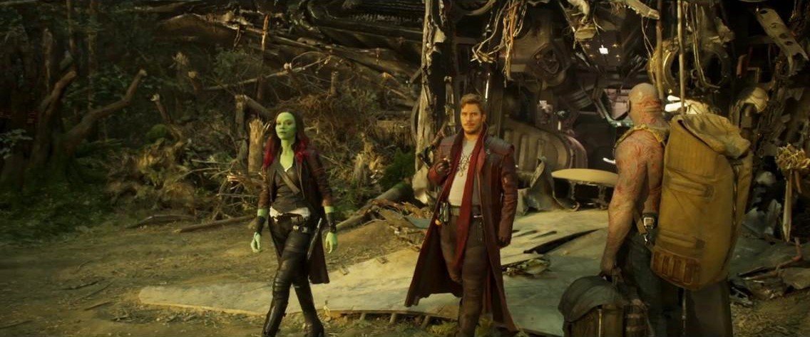 Zoe Saldana, Chris Pratt and Dave Bautista in Walt Disney Pictures' Guardians of the Galaxy Vol. 2 (2017)