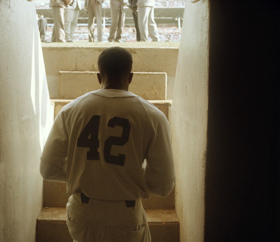 Chadwick Boseman stars as Jackie Robinson in Warner Bros. Pictures' 42 (2013)