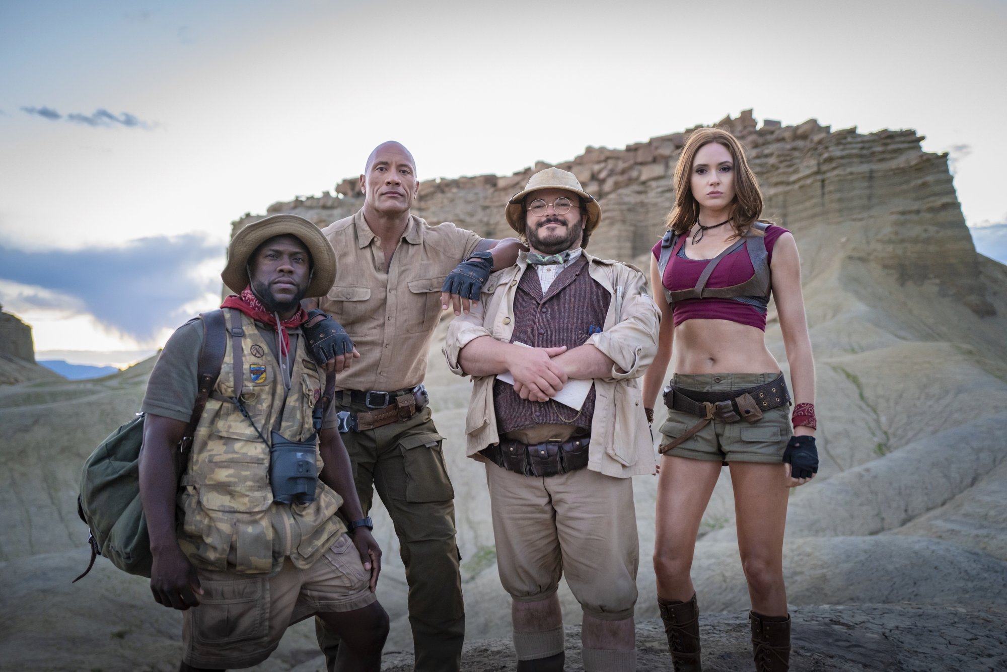 Kevin Hart, The Rock, Jack Black and Karen Gillan in Sony Pictures' Jumanji: The Next Level (2019)
