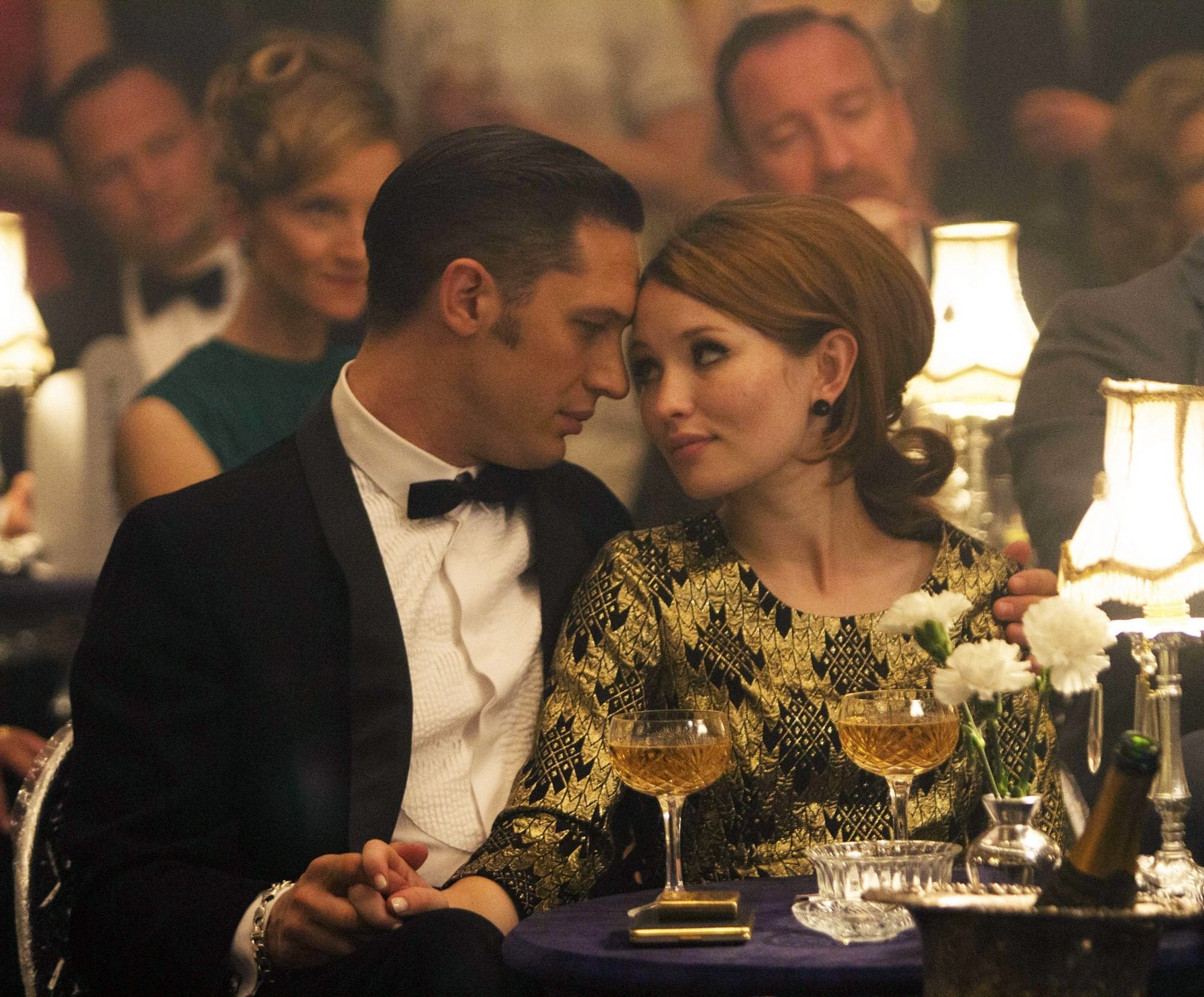 Tom Hardy stars as Ronald Kray/Reginald Kray and Emily Browning stars as Frances Shea in Universal Pictures' Legend (2015)
