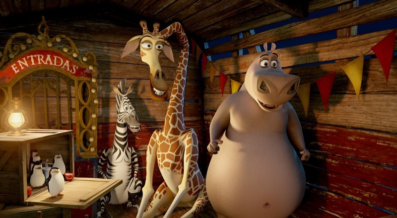 The Penguins, Marty the Zebra, Melman the Giraffe and Gloria the Hippo of from DreamWorks Animation's Madagascar 3: Europe's Most Wanted (2012)