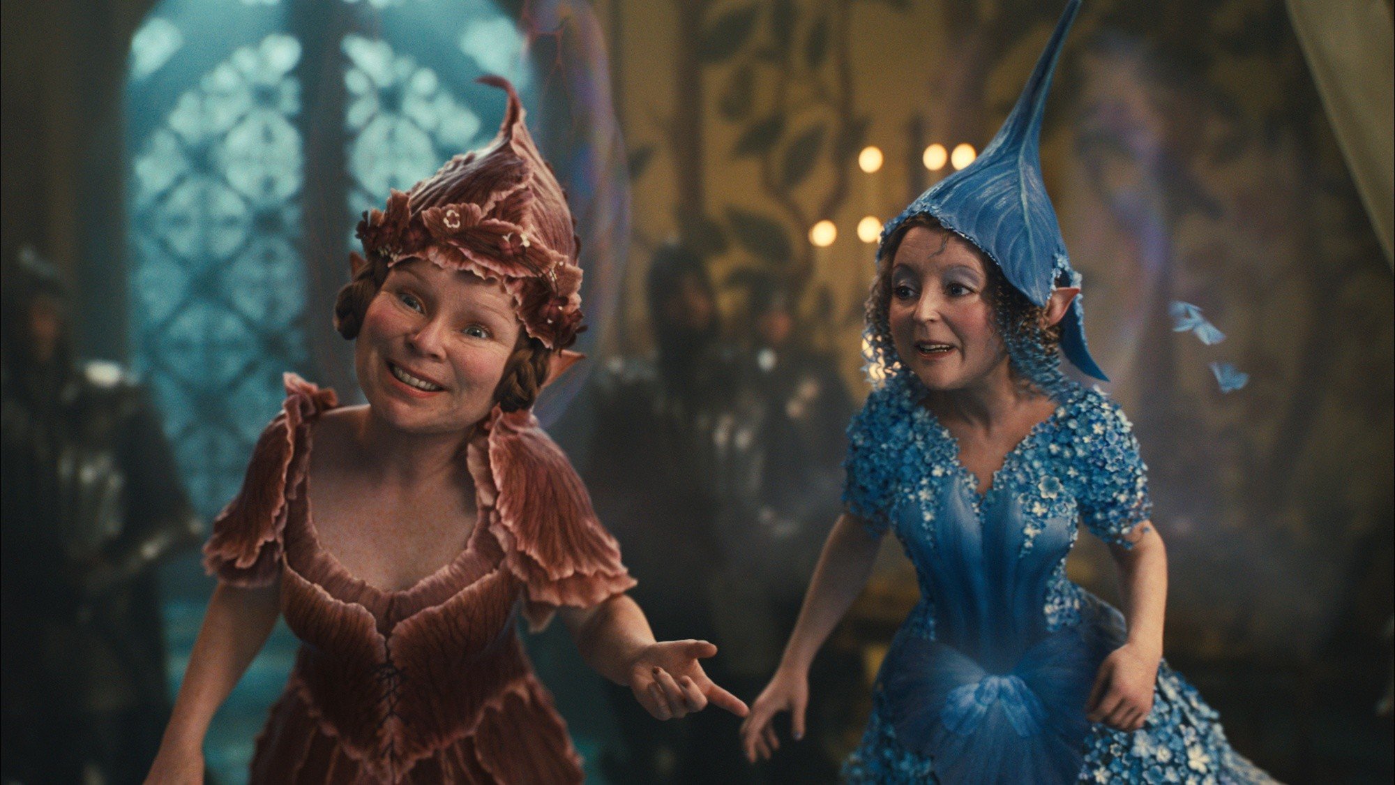 Imelda Staunton stars as Knotgrass and Lesley Manville stars as Flittle in Walt Disney Pictures' Maleficent (2014)