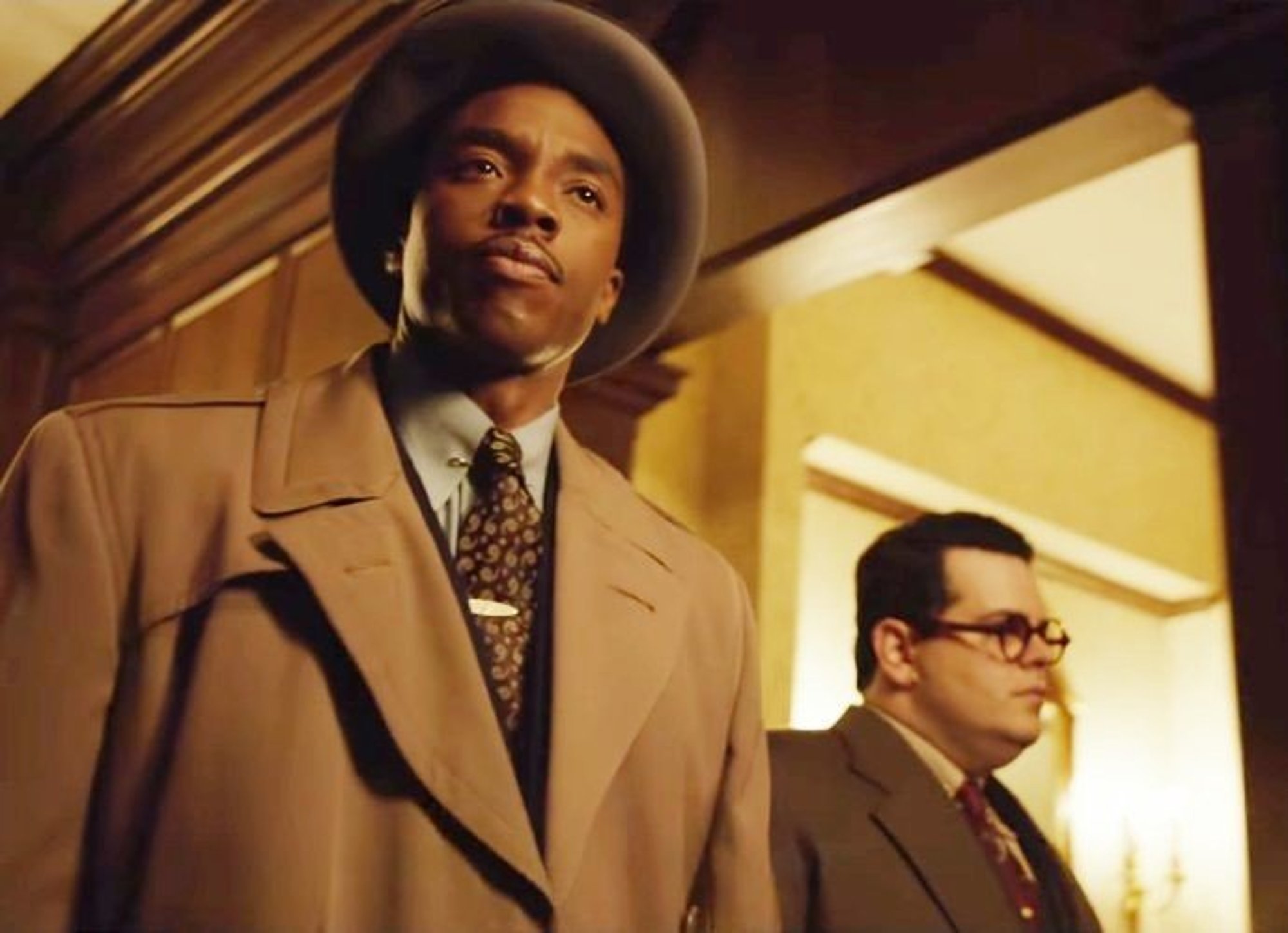 Chadwick Boseman stars as Thurgood Marshall and Josh Gad stars as Sam Friedman in Open Road Films' Marshall (2017)