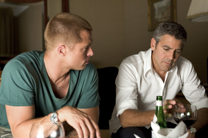 Brad Pitt and George Clooney in Warner Bros.' Ocean's Twelve (2004)