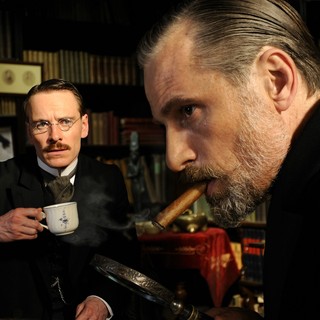 Michael Fassbender stars as Carl Jung and Viggo Mortensen stars as Sigmund Freud in Sony Pictures Classics' A Dangerous Method (2011)