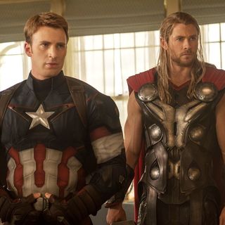 Chris Evans stars as Steve Rogers/Captain America and Chris Hemsworth stars as Thor in Walt Disney Pictures' Avengers: Age of Ultron (2015)