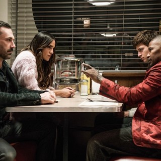 Jon Hamm, Eiza Gonzalez, Ansel Elgort and Jamie Foxx in TriStar Pictures' Baby Driver (2017)