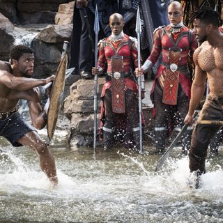 Chadwick Boseman stars as T'Challa/Black Panther and Michael B. Jordan stars as Erik Killmonger in Walt Disney Pictures' Black Panther (2018)