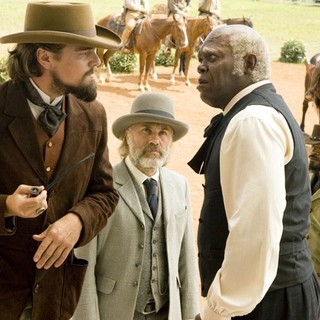 Leonardo DiCaprio, Christoph Waltz, Samuel L. Jackson and Jamie Foxx in The Weinstein Company's Django Unchained (2012)