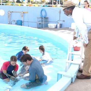 Nathan Gamble, Harry Connick Jr., Cozi Zuehlsdorff and Morgan Freeman in Warner Bros. Pictures' Dolphin Tale (2011)