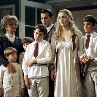 Julie Christie, Johnny Depp, Joe Prospero, Nick Roud, Freddie Highmore, Luke Spill and Kate Winslet in Miramax Films' Finding Neverland (2004)